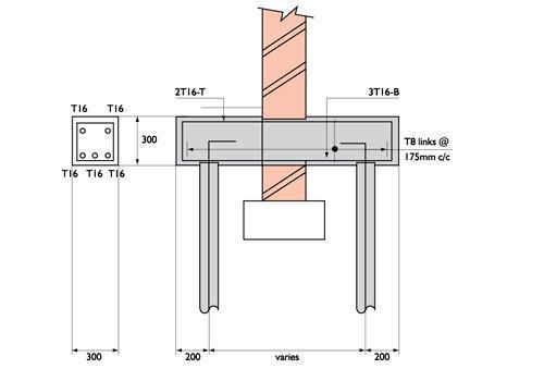 Typical section of wall underpinned using mini piles. This section can be adapted to suit building